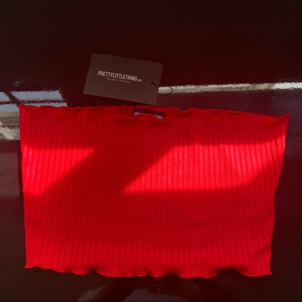 PrettyLittleThing red frill tube top